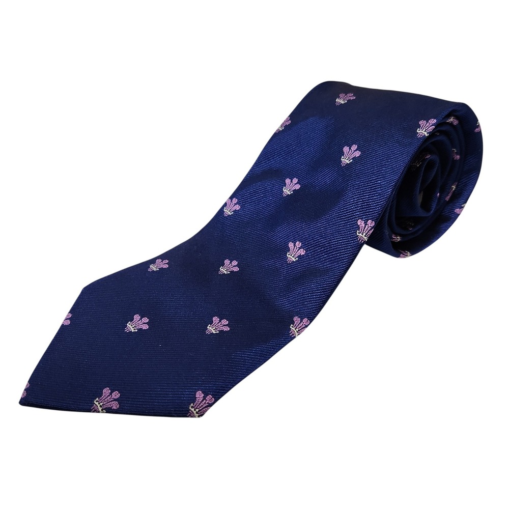 Turnbull & Asser Men's Tie Navy Blue Fleur De Lis Silk Necktie Formal England